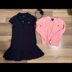 Polo Ralph Lauren dress and pink sweater